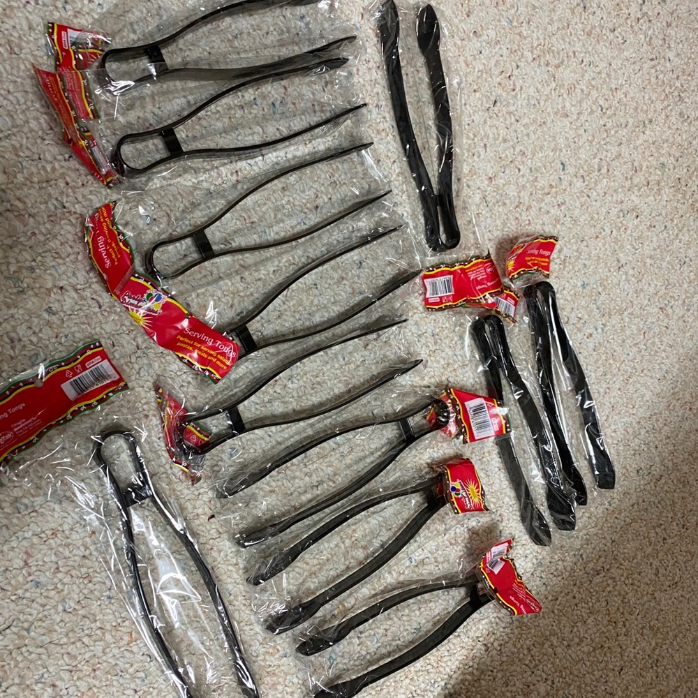 Bundle on 12 plastic serving tongs - 9”